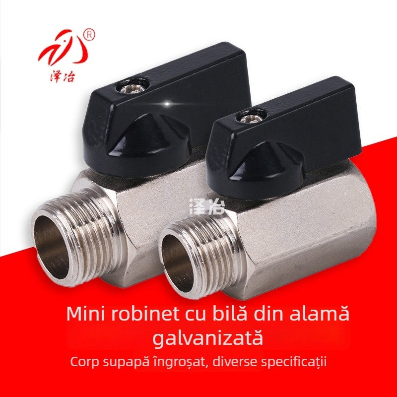 Valvă mini din cupru pur, dimensiuni 1/4, 3/8 și 1/2 inch, finisaj electroplacat lustruit, pentru sisteme de filtrare a apei, filet interior și exterior