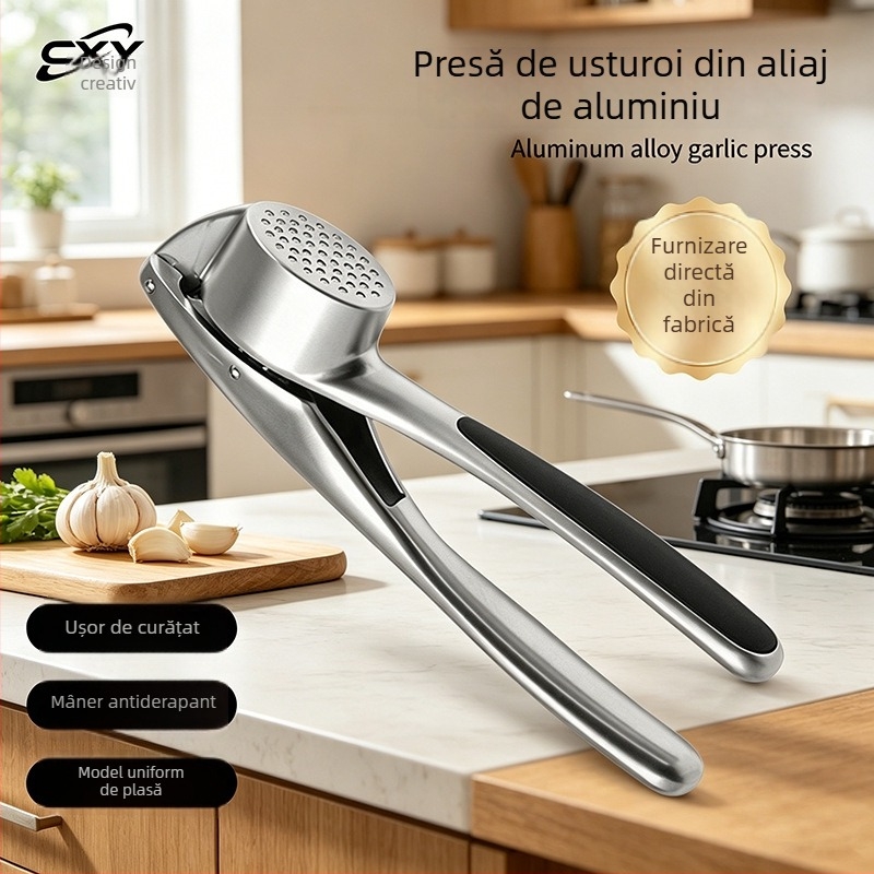 Presa de usturoi din aliaj de zinc și decojitor de usturoi – Instrument de bucătărie manual, design minimalist modern