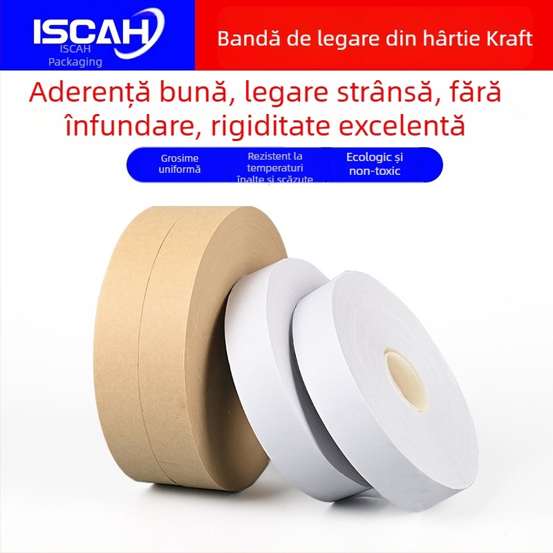 Bandă de legare din hârtie kraft albă, adeziv topit la temperatură înaltă, pentru mașini automate de legat, ușor de rupt, lățimi late