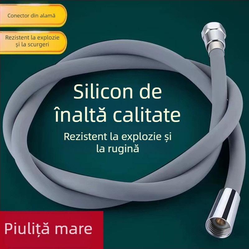 Furtun de duș din silicon, cu presiune înaltă, cu conector universal, 1,5–2 m, diametru mare, cap din alamă, tubă de ieșire pentru încălzitorul de baie