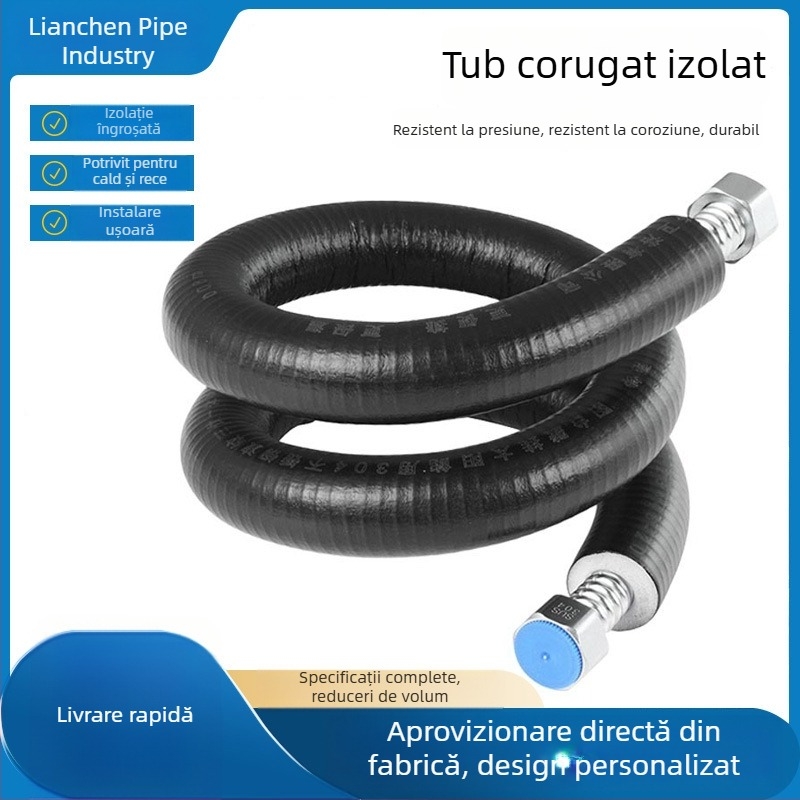 Furtun ondulat izolat, rezistent la explozie, pentru boilere, oțel inoxidabil 304, rezistent la temperaturi înalte, furtun de alimentare cu apă solară de 1/2 inch