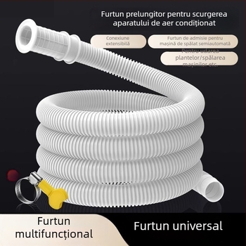 Set de țevi pentru electrocasnice: furtun extensibil de drenaj pentru aer condiționat și furtun de alimentare cu apă pentru mașina de spălat, cu conectori din alamă (PET)
