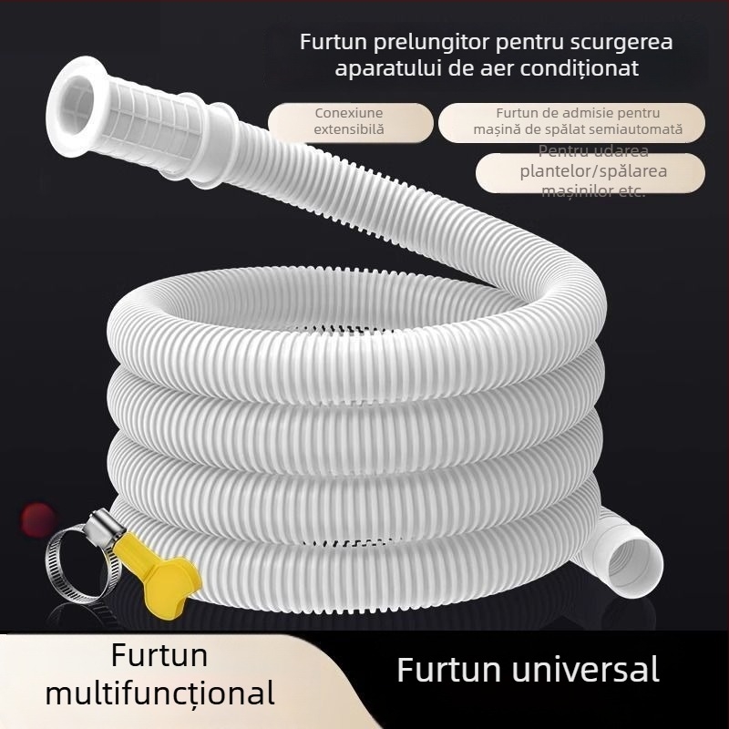 Set de țevi pentru electrocasnice: furtun extensibil de drenaj pentru aer condiționat și furtun de alimentare cu apă pentru mașina de spălat, cu conectori din alamă (PET)
