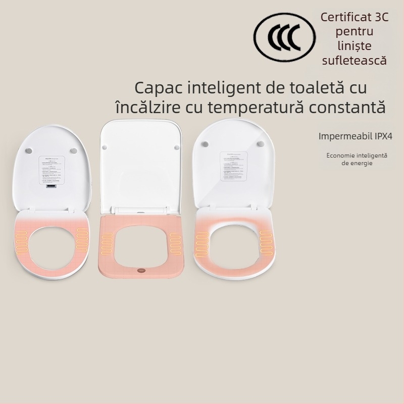 Scaun de toaletă încălzit inteligent cu sterilizare UV, potrivire universală, temperatură constantă, închidere lentă pentru uz casnic