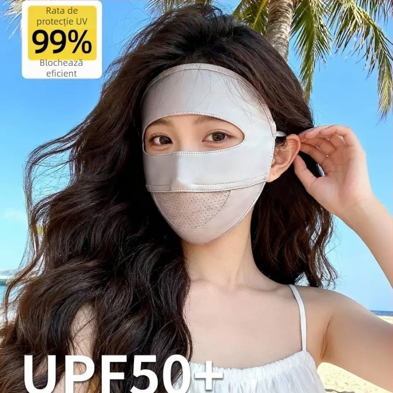 Mască facială cu protecție solară pentru întreaga față, material ice silk, ușoară, respirabilă, protecție pentru ochi, pentru femei