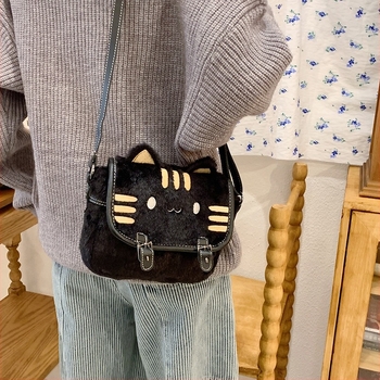 Gențiță plușată cu pisică, clutch de mână pentru femei
