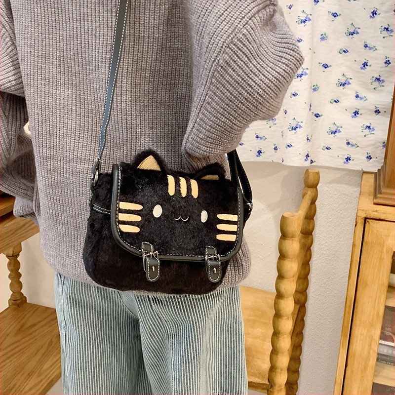 Gențiță plușată cu pisică, clutch de mână pentru femei