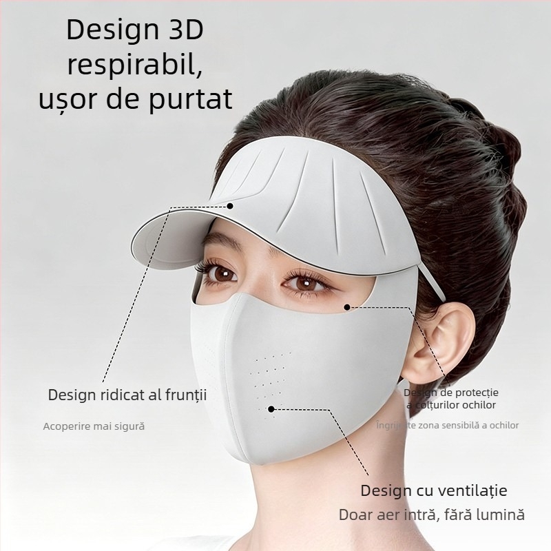 Noul stil mască de protecție solară pentru femei, protecție UV pentru fața întreagă, mască din ice silk, facekini de vară cu pălărie integrată