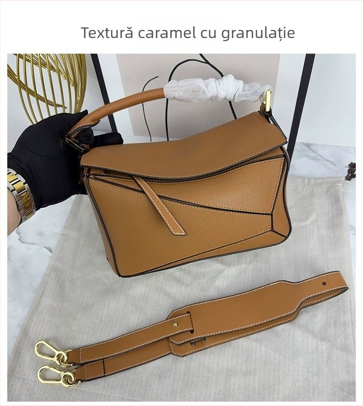 2025 Geantă geometrică nouă, model liči, piele de primă calitate, geantă de umăr crossbody în stil pernă pentru femei
