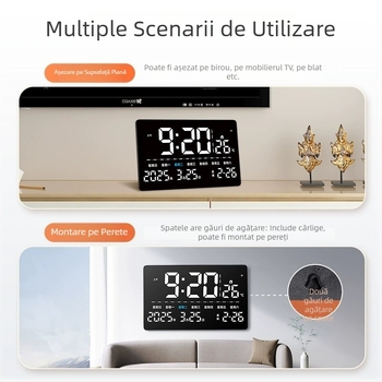 Ceas de perete GPS, ecran mare, calendar perpetuu, alarmă digitală și afișaj de temperatură