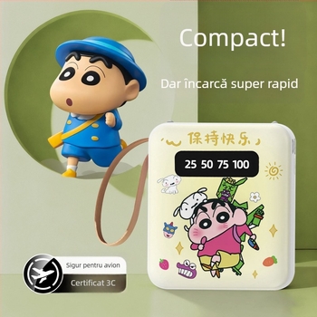 Power bank certificat 3C, compact, cu cablu încorporat – încărcător de urgență de buzunar