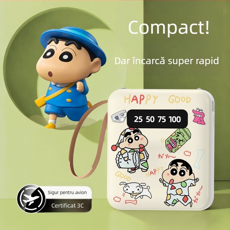 Power bank certificat 3C, compact, cu cablu încorporat – încărcător de urgență de buzunar