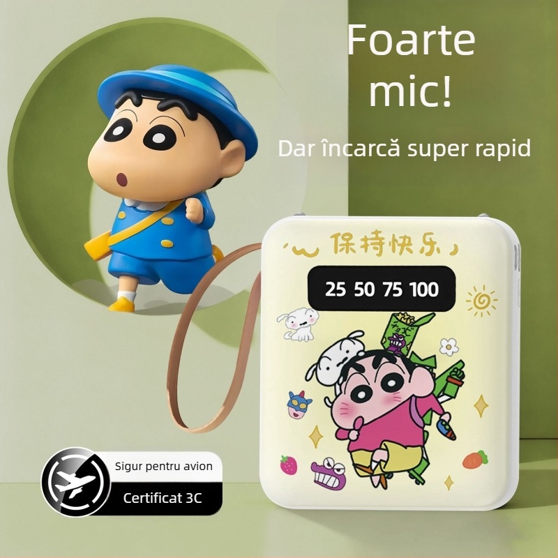 Power bank certificat 3C, compact, cu cablu încorporat – încărcător de urgență de buzunar