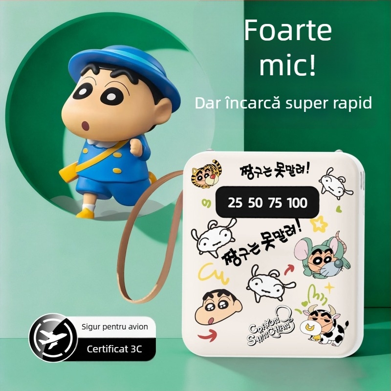 Power bank certificat 3C, compact, cu cablu încorporat – încărcător de urgență de buzunar