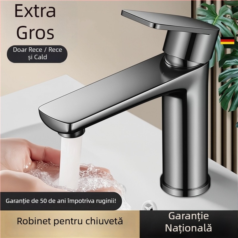 Robinet pentru baie din oțel inoxidabil, cu apă caldă și rece pentru chiuvetă