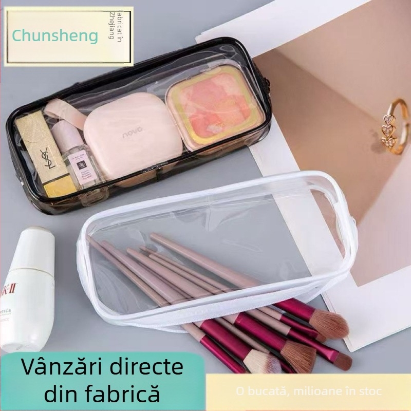 Geantă transparentă impermeabilă pentru cosmetic, cu capacitate mare, design minimalist, portabilă pentru călătorii