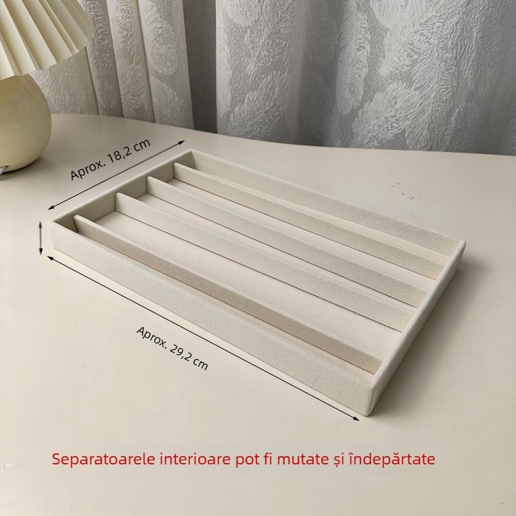 Tavă mare pentru bijuterii cu interior catifelat și organizator din acril pentru coliere și brățări