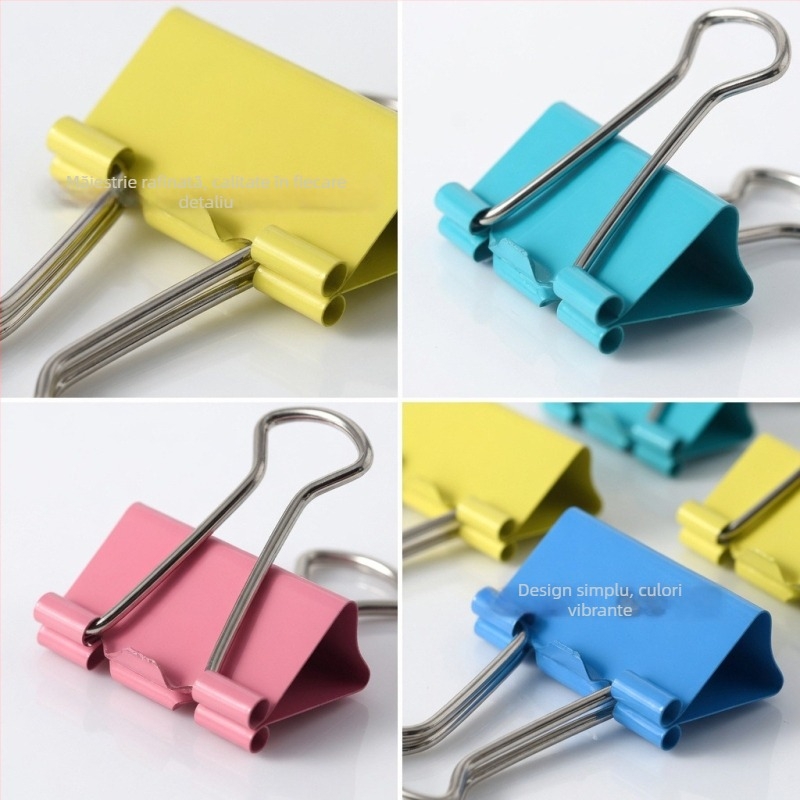 Cleme metalice colorate cu coadă lungă – set amestecat pentru birou