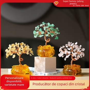 Arbore de noroc din cristal Citrin, cu bol pentru comoară, decor pentru casă și birou