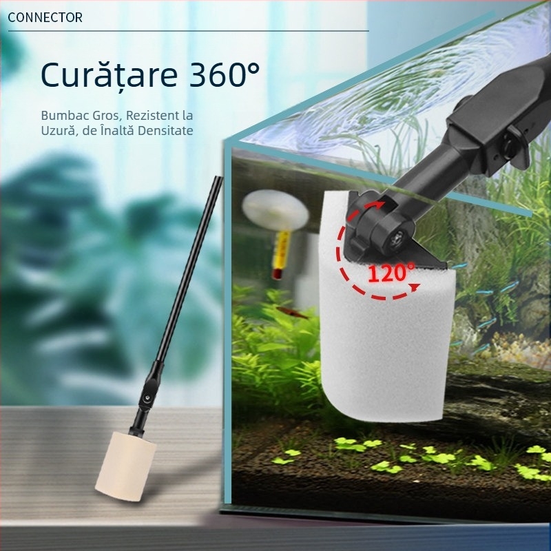 Unealtă de curățare pentru acvariu, pereți interiori, fără colțuri moarte, perie pentru îndepărtarea algelor, mâner lung