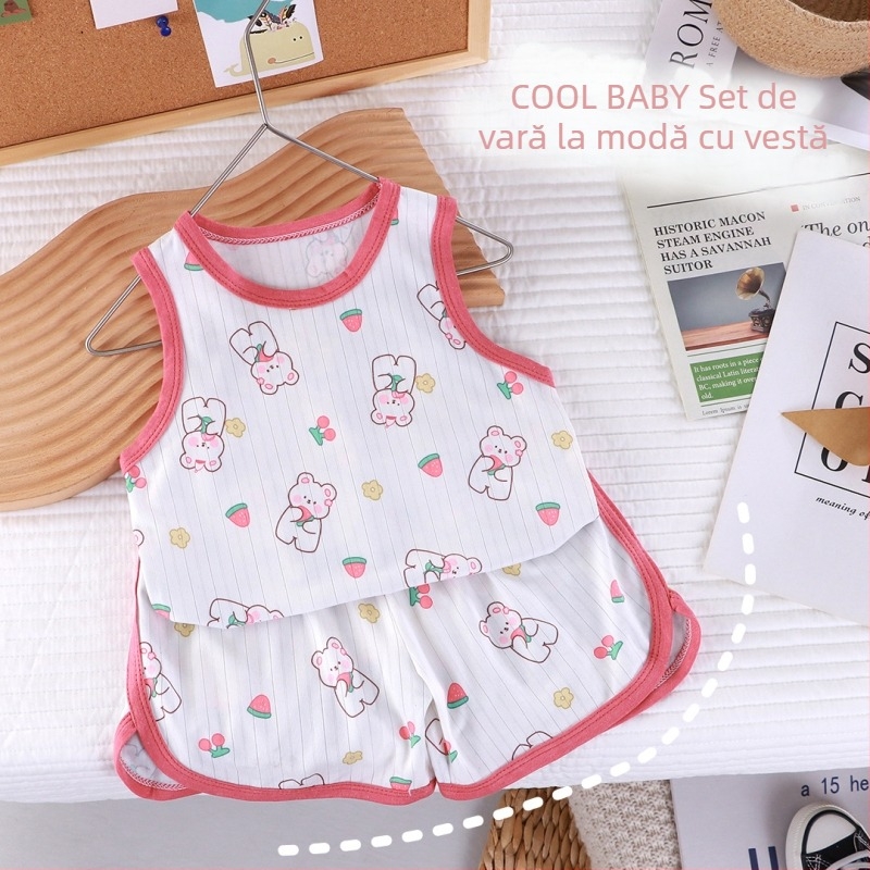 Set de pijamale pentru copii, ușor, din două piese, cu imprimeu desen animat, unisex