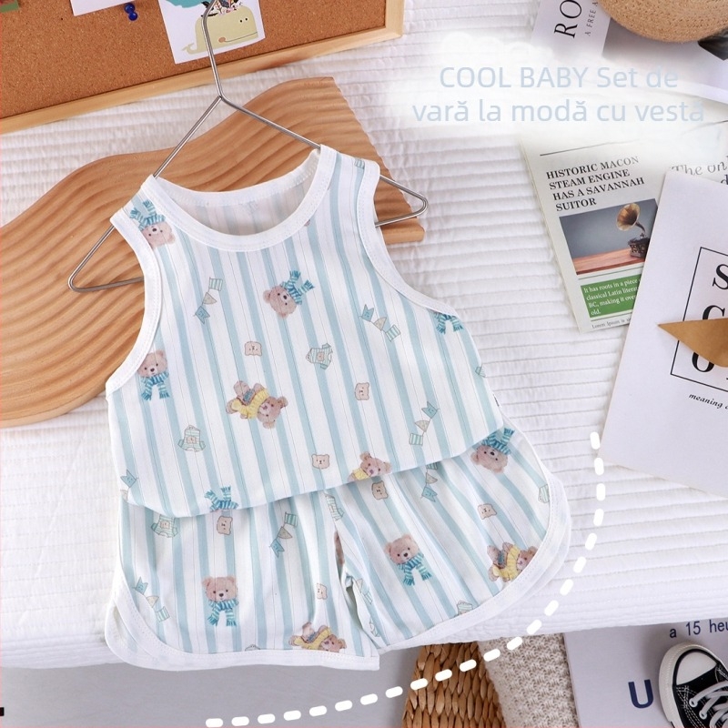 Set de pijamale pentru copii, ușor, din două piese, cu imprimeu desen animat, unisex