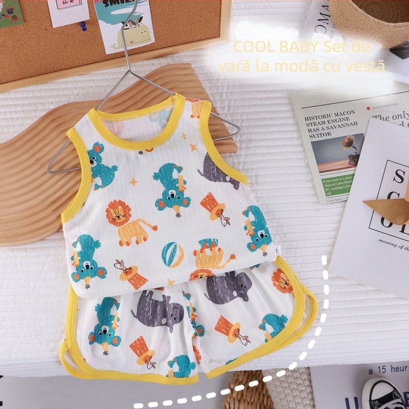 Set de pijamale pentru copii, ușor, din două piese, cu imprimeu desen animat, unisex