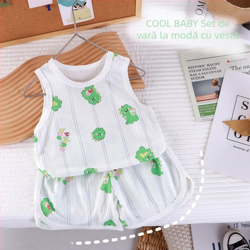 Set de pijamale pentru copii, ușor, din două piese, cu imprimeu desen animat, unisex