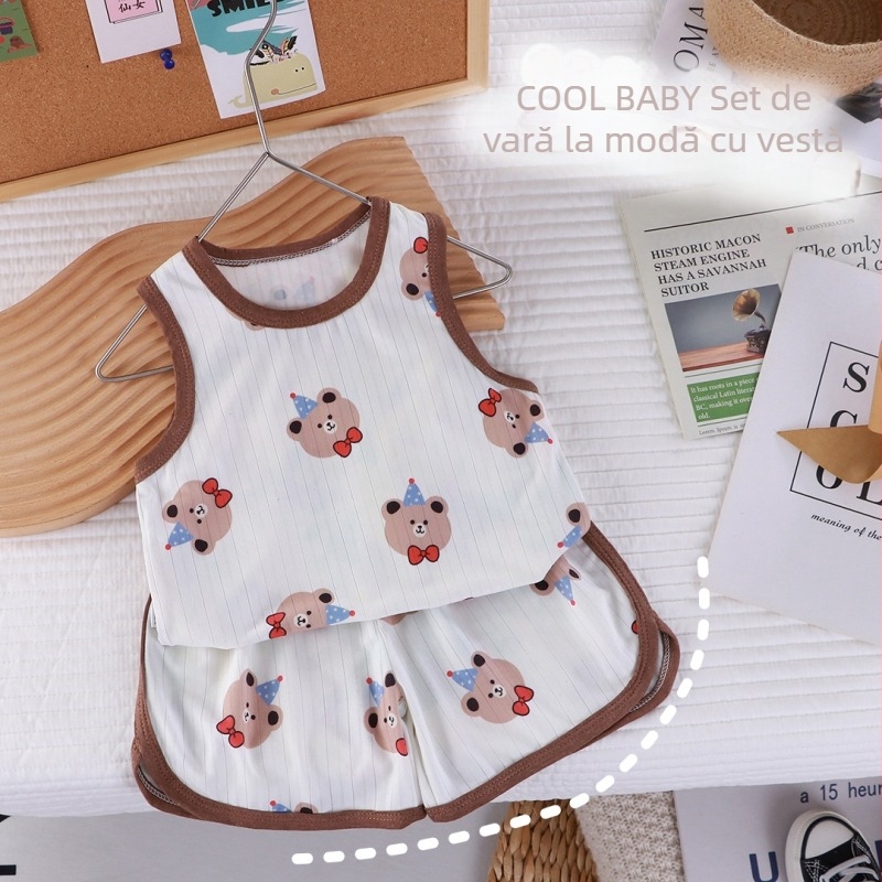 Set de pijamale pentru copii, ușor, din două piese, cu imprimeu desen animat, unisex