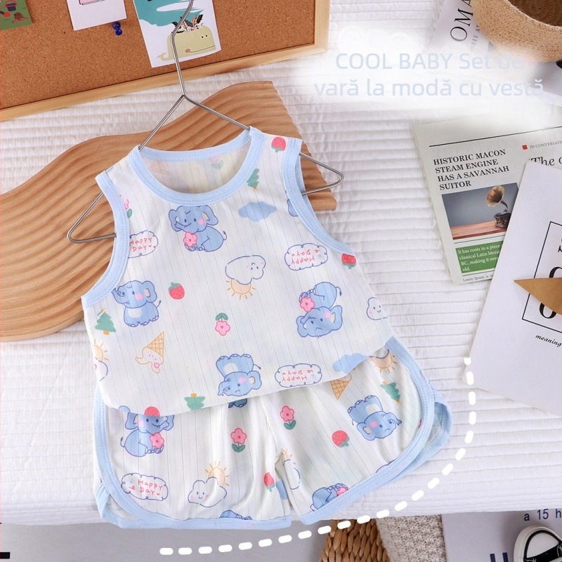 Set de pijamale pentru copii, ușor, din două piese, cu imprimeu desen animat, unisex