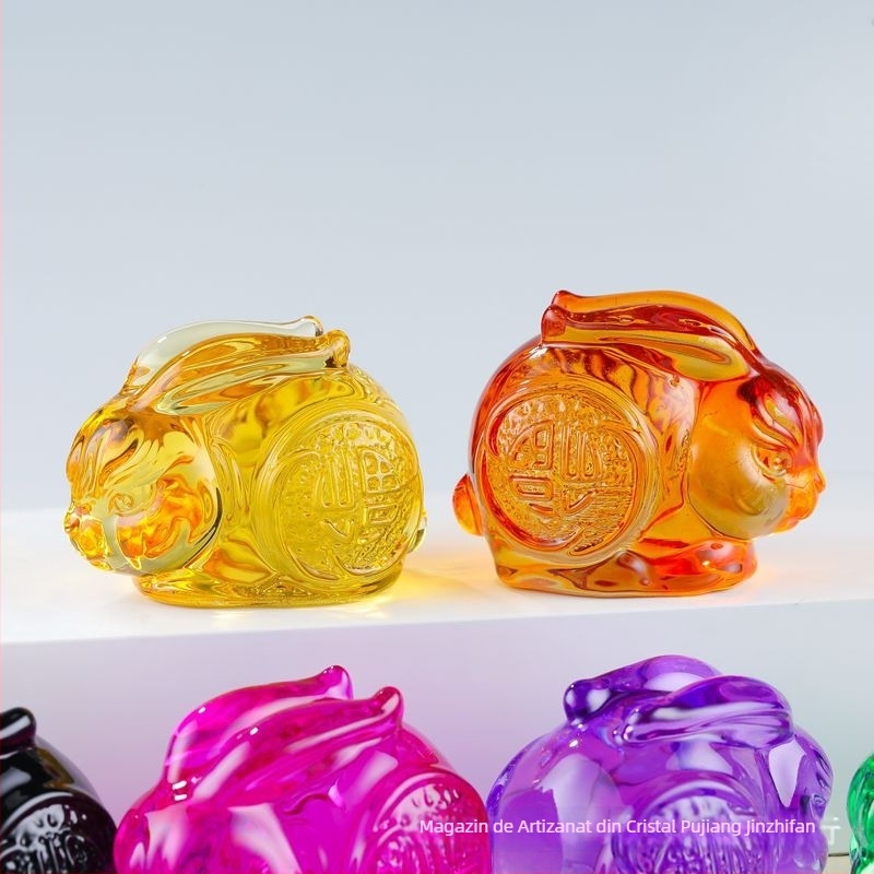 Iepure de cristal, ornament din sticlă pentru decorul casei, ametist și cristal alb