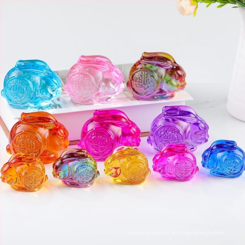 Iepure de cristal, ornament din sticlă pentru decorul casei, ametist și cristal alb