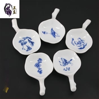 Vas ceramic dublu funcțional pentru spălat pensule și suport de stilou, farfurioară pentru cerneală, cu motiv floare de prune, dimensiuni 7 × 11 × 2 cm