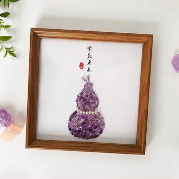 Ramă în formă de dovleac din fragmente de ametist natural, decor pentru casă, ornament feng shui mov