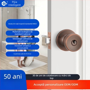 Încuietoare de ușă interioară retro, bronz roșu, cu trei bare, ANSI grad 3, mecanică, încuietoare sferică