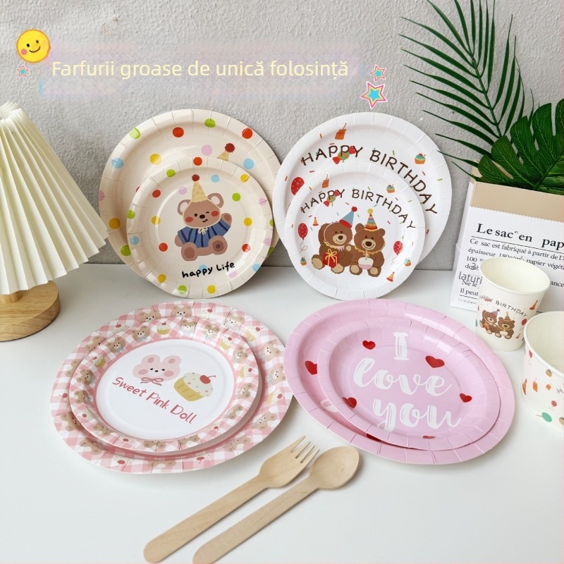 Farfurii de hârtie de unică folosință de 9 inch, design frunze de banană, rotunde, set de 10 bucăți