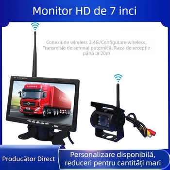 Monitor de recul fără fir, încorporat, de 7 inch, cu cameră de noapte infraroșu pentru camioane