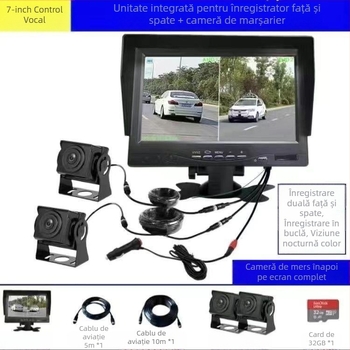 Display auto de 7 inch, universal pentru autobuze și camioane, cu două canale HD, vizualizare nocturnă și imagine de mers înapoi