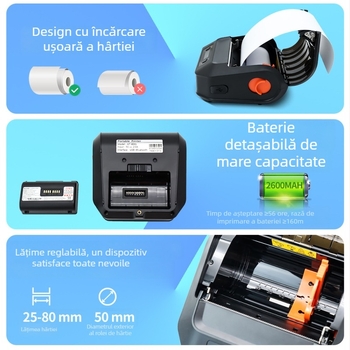 Imprimantă Bluetooth termică pentru etichete 80 mm – imprimantă portabilă pentru etichete de logistică supermarket și livrare expres