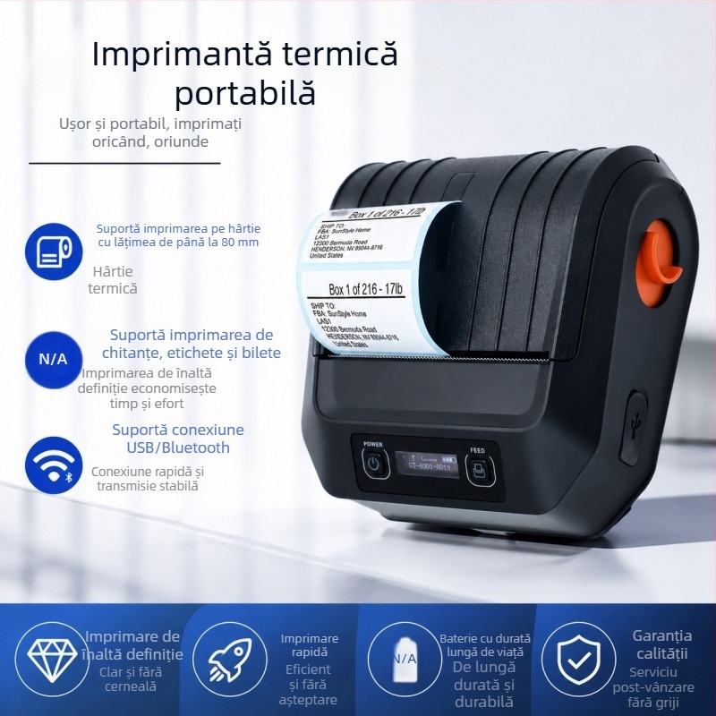Imprimantă Bluetooth termică pentru etichete 80 mm – imprimantă portabilă pentru etichete de logistică supermarket și livrare expres