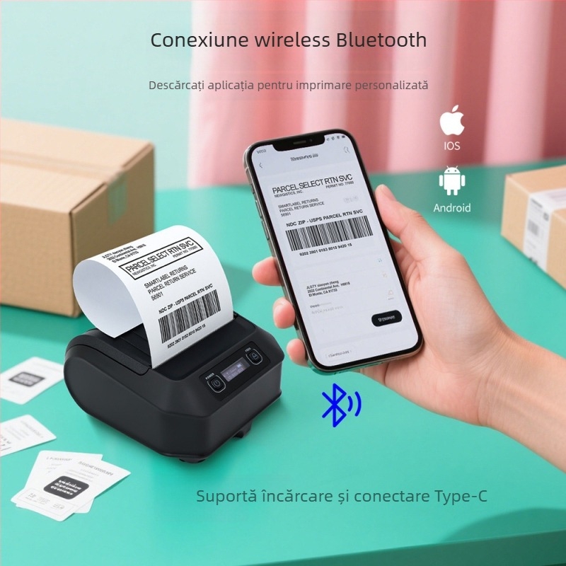 Imprimantă Bluetooth termică pentru etichete 80 mm – imprimantă portabilă pentru etichete de logistică supermarket și livrare expres