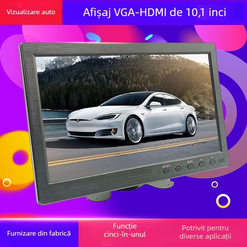 Monitor de securitate auto de 10,1 inch cu intrări HDMI, VGA, AV, USB și BNC, ecran HD
