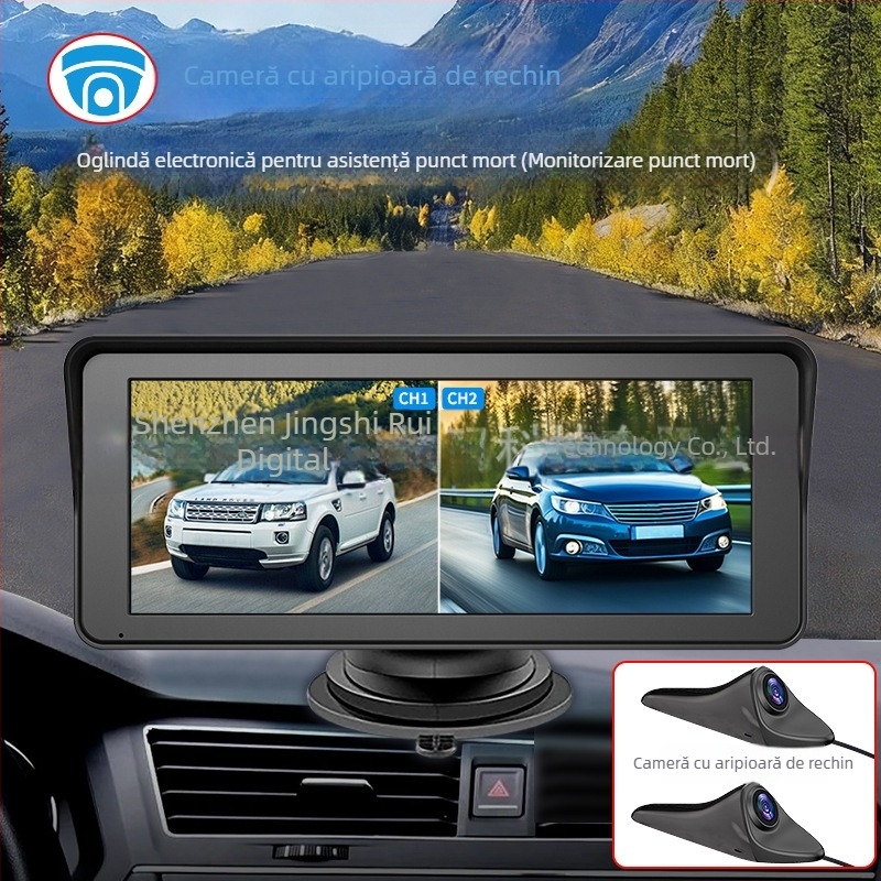 Oglindă retrovizoare auto cu cameră HD Shark Fin pentru monitorizare în interior, ecran IPS de 6,86 inch