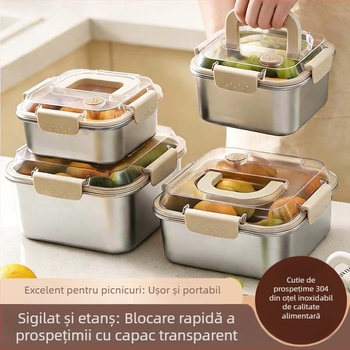 Cutie din oțel inoxidabil 304, portabilă, etanșă, pentru alimente și fructe, cu capac