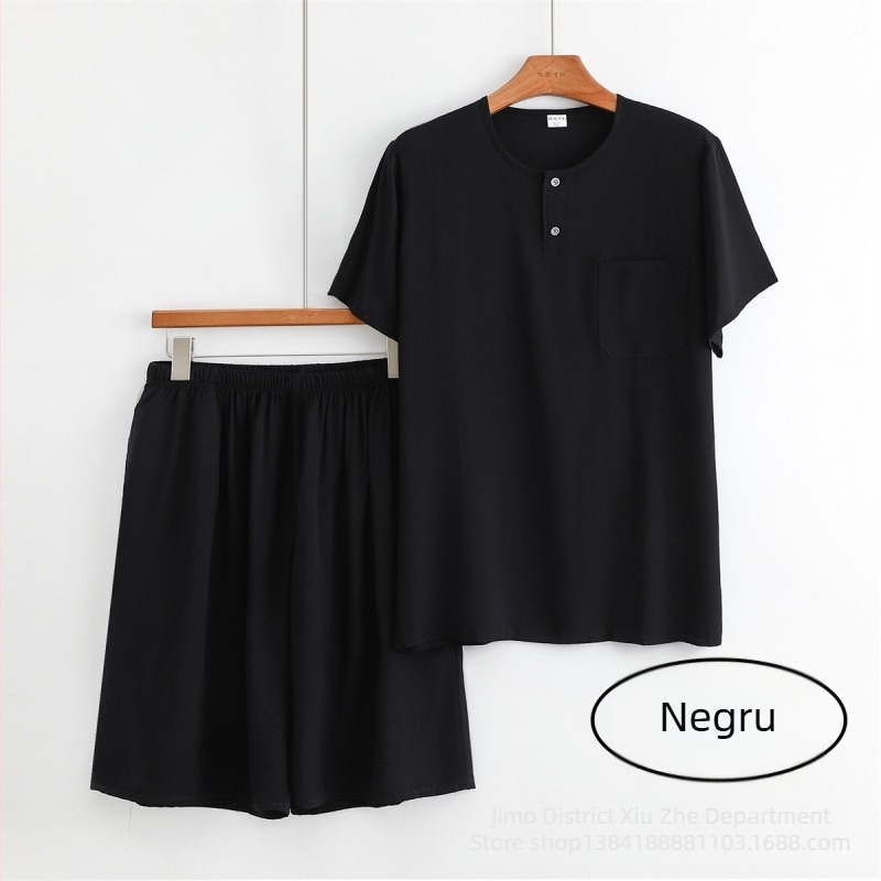 Set pijama bărbați din viscoză de vară, subțire și lejer, tricou cu mânecă scurtă și șort, îmbrăcăminte de casă.