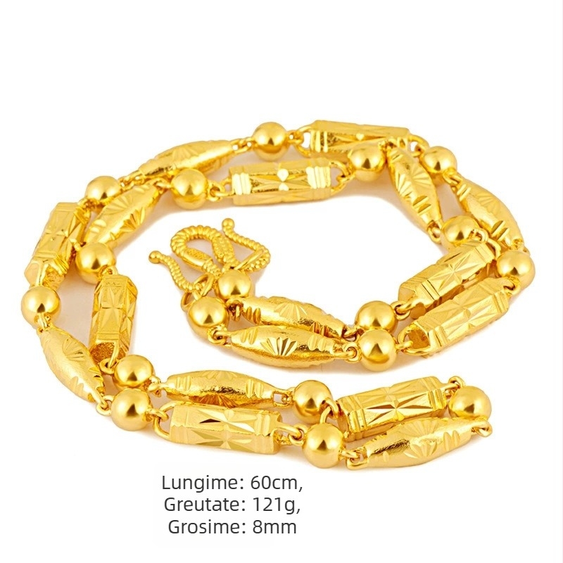 Colier bărbați, lanț gros, finisaj sand gold, design geometric, nu se decolorează, lungime 41-50 cm, potrivit pentru bărbați și femei