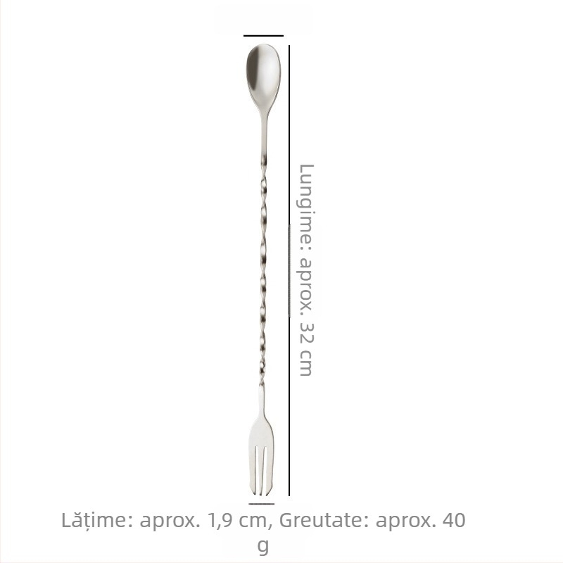 Lingură de bar din oțel inoxidabil, 32 cm lungime, pentru cocktailuri și ceai cu lapte