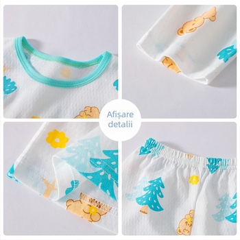 Set de pijamale pentru copii din bumbac, respirabil, cu plasă, mâneci lungi și pantaloni lungi, unisex