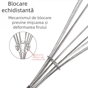Bețișor de mixare din oțel inoxidabil cu mâner rotund, tel manual pentru ouă și frișcă, pentru bucătărie și cofetărie.