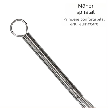 Bețișor de mixare din oțel inoxidabil cu mâner rotund, tel manual pentru ouă și frișcă, pentru bucătărie și cofetărie.